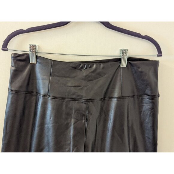 High Waist Black Faux Leather Leggings XL Shinestar Tummy Tucker Stretchy Slim - Picture 2 of 5